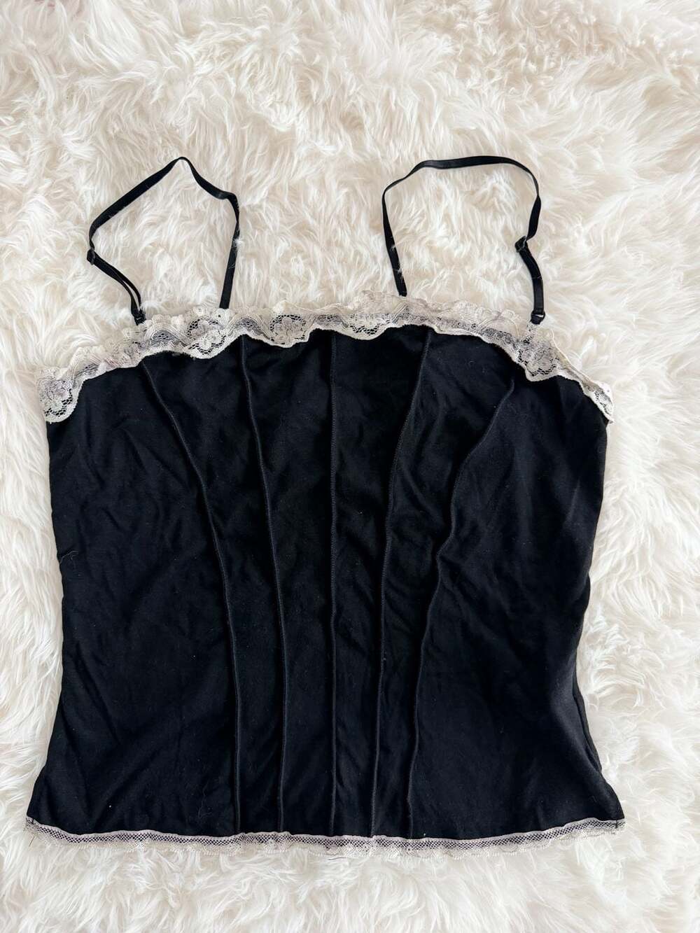 Charlotte Russe Black Lace Trim Corset Style Camisole Tank Top Size M